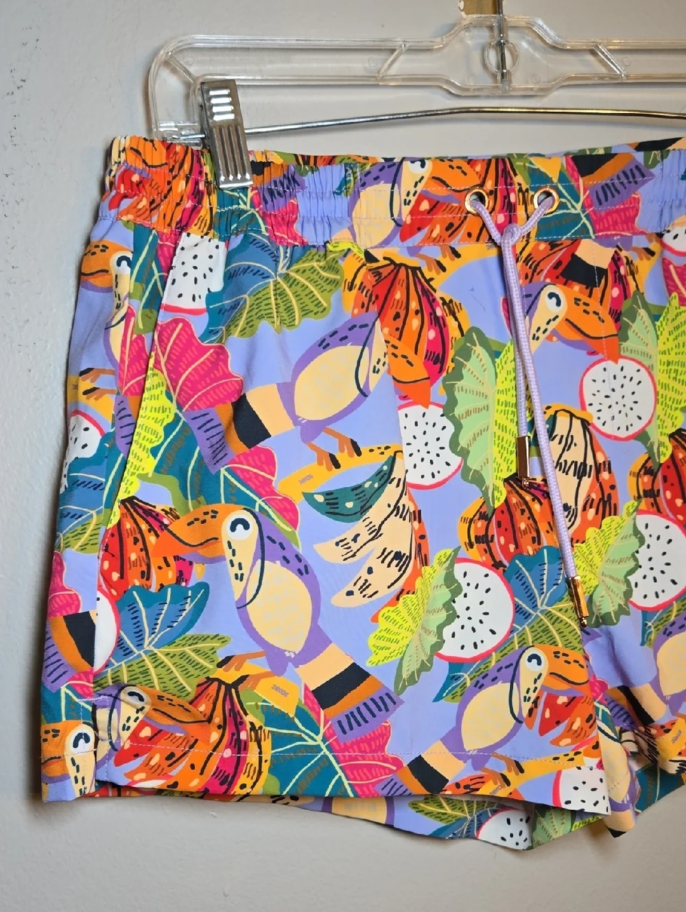 2eros Printed Bronte Lined Colorful Swim Trunks Shorts Aves Purple NWOT